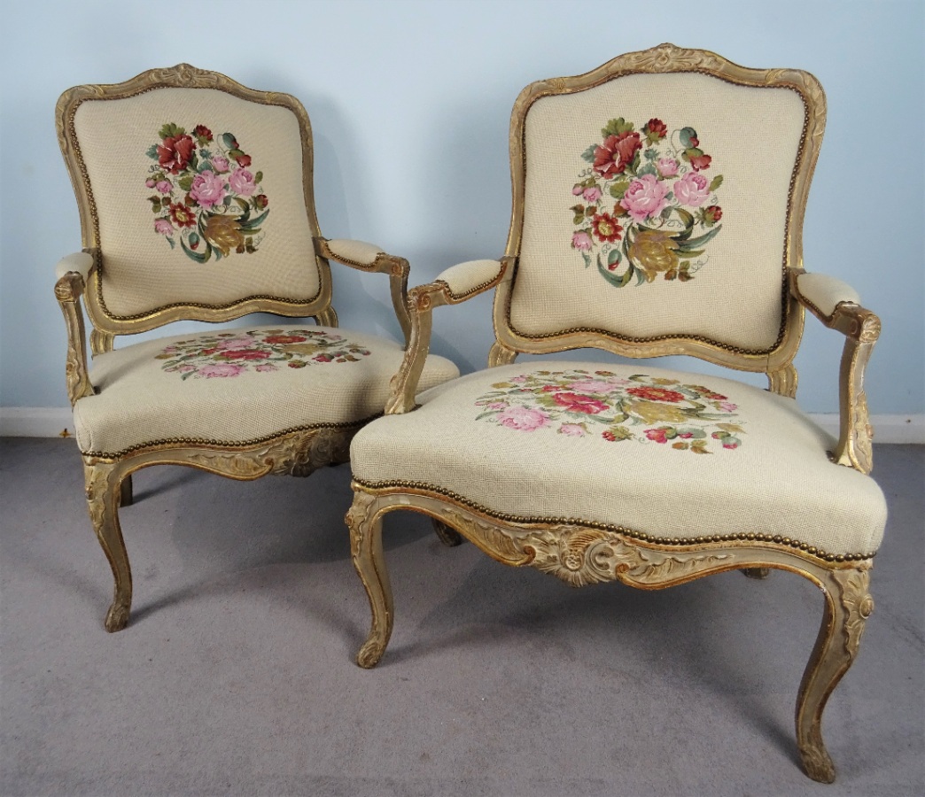 A Fine Pair Of Painted and Gilt French Armchairs (24).JPG
